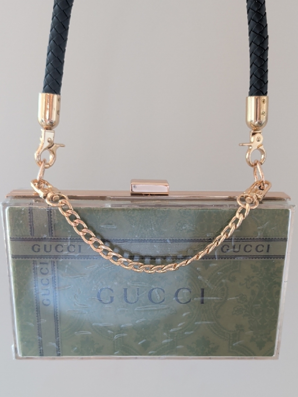 Olive Green Upcycled Novelty Acrylic Box Clutch